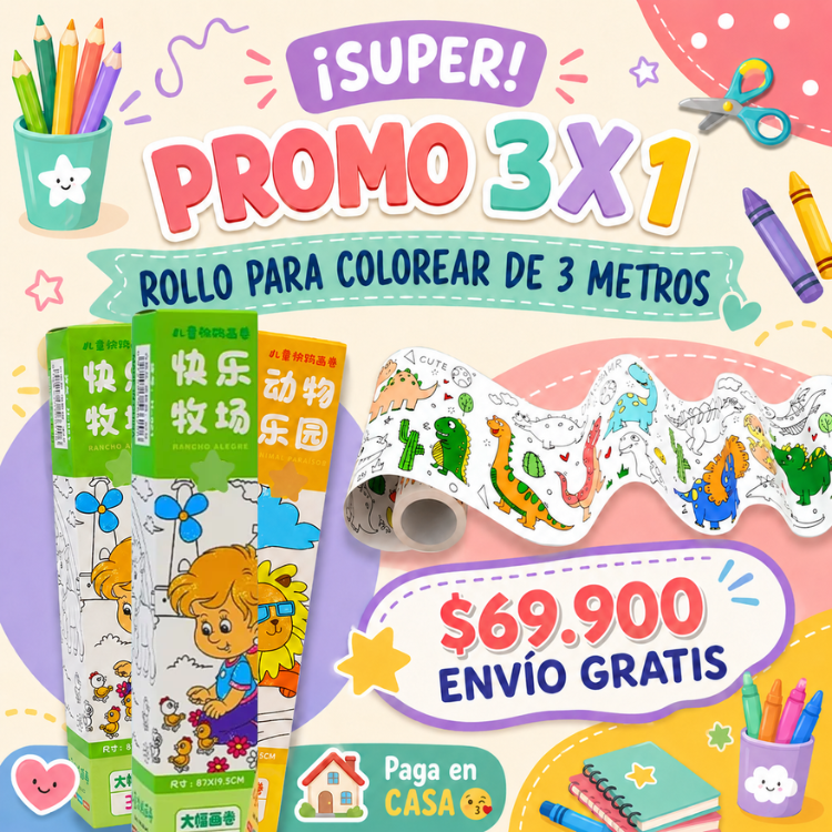 Rollo de papel para dibujar para niños - 3 metros, se adhiere a cualquier pared, No deja marcas